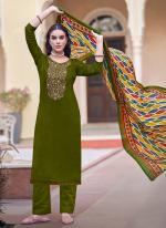 Viscose Rayon Olive Green Casual Wear Swaroski Work Straight Salwar Suit 